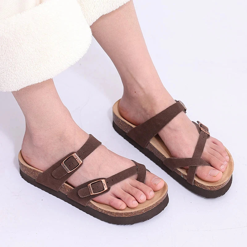 Klassische Barfußsandalen aus Kork mit optischer Sohle