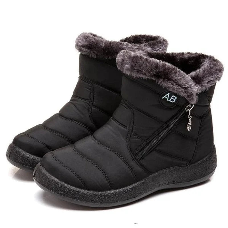 Bottes Matelassées d’Hiver Imperméables avec Fourrure – Style et Confort A&B™-noir