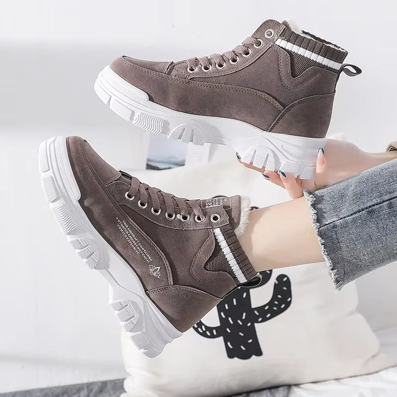 Bottes dhiver en coton a semelles epaisses et chaudes-femme marron2