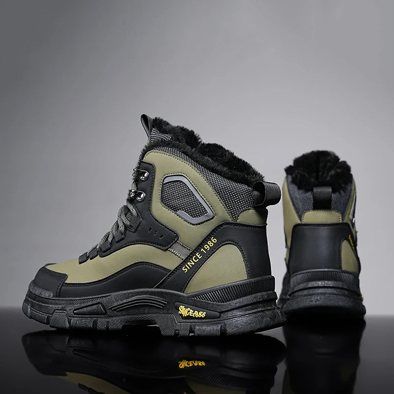 Bottines de Randonnee Chaudes, Impermeables et Confortables - Pour Hommes vert noir