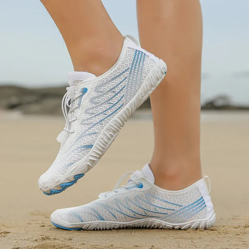 Chaussures Pieds Nus Aquatiques Flexibles blanc bleu1