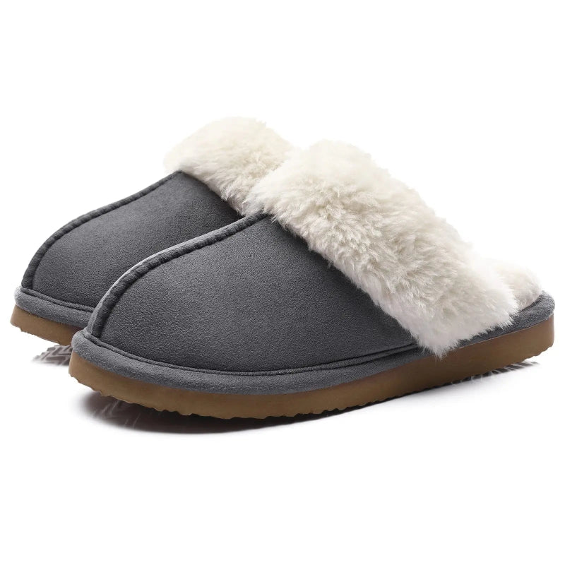 Pantoufles dHiver Doubles en Fourrure et en Daim - Pour Femmes gris3