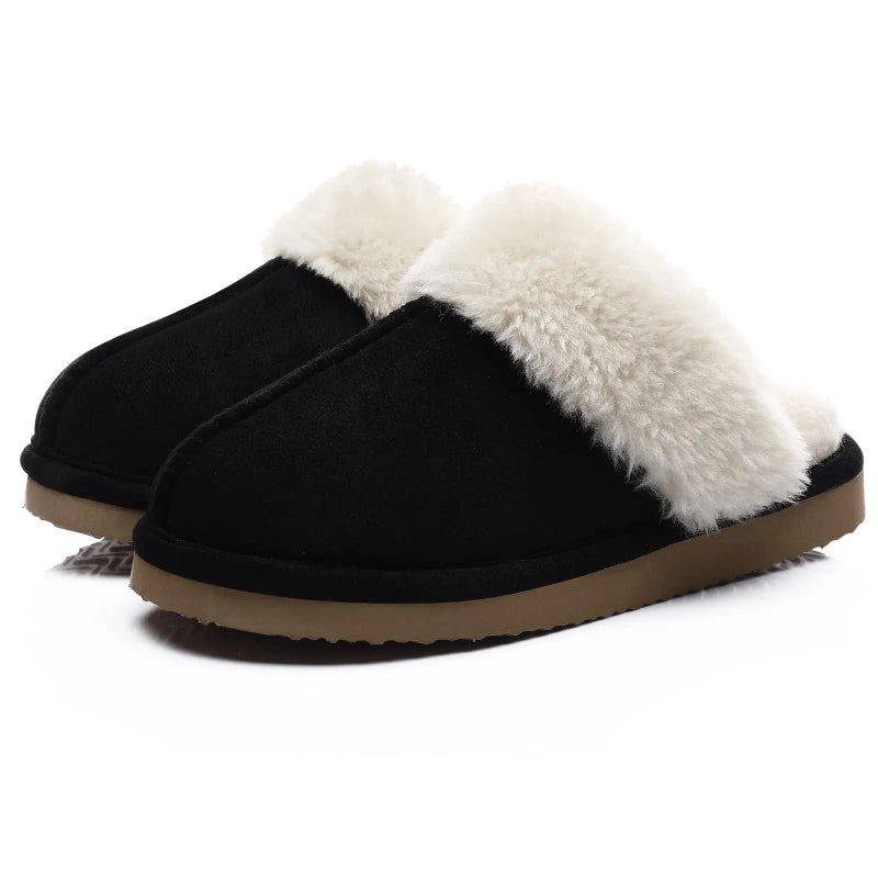 Pantoufles dHiver Doubles en Fourrure et en Daim - Pour Femmes noir