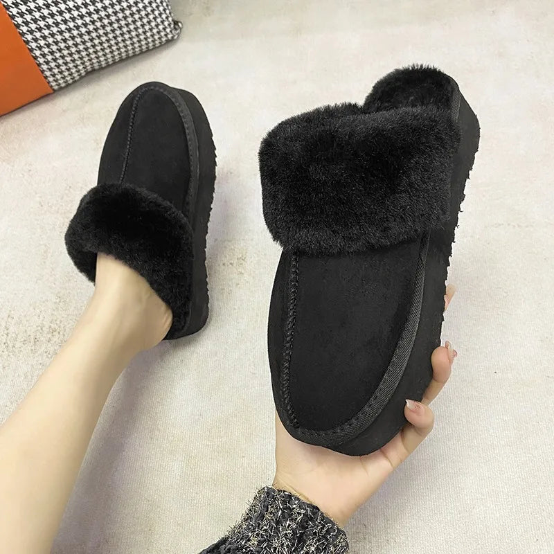 Mules en daim et en fourrure d'hiver pour femmes