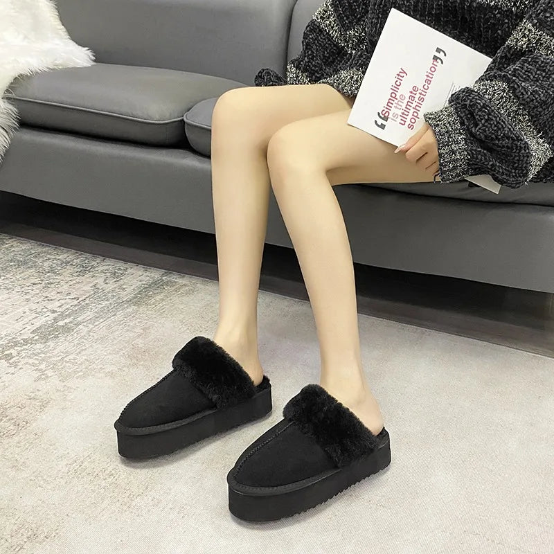 Mules en daim et en fourrure d'hiver pour femmes