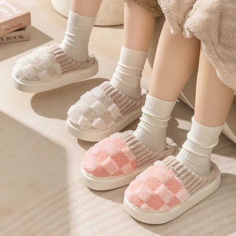 Plaid cotton slippers for men and women