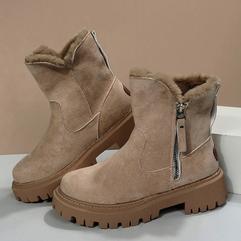 Damen-Winterstiefel mit Plüschfutter und seitlichem Reißverschluss