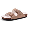 Sandales Doublees en Fourrure avec Double Bride marron