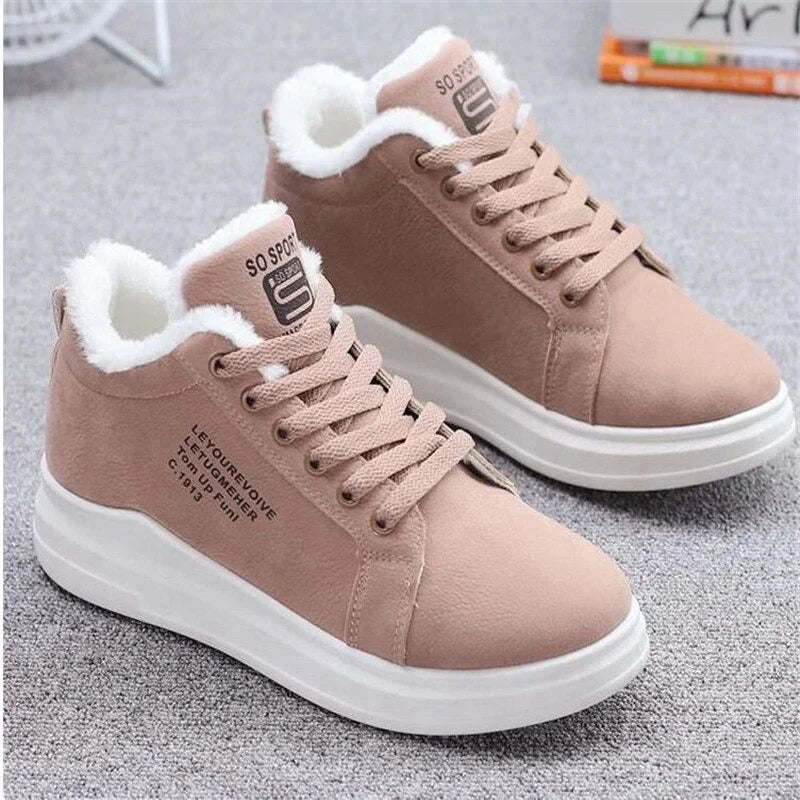 Sneakers chaudes en fourrure peluche pour femme marron1