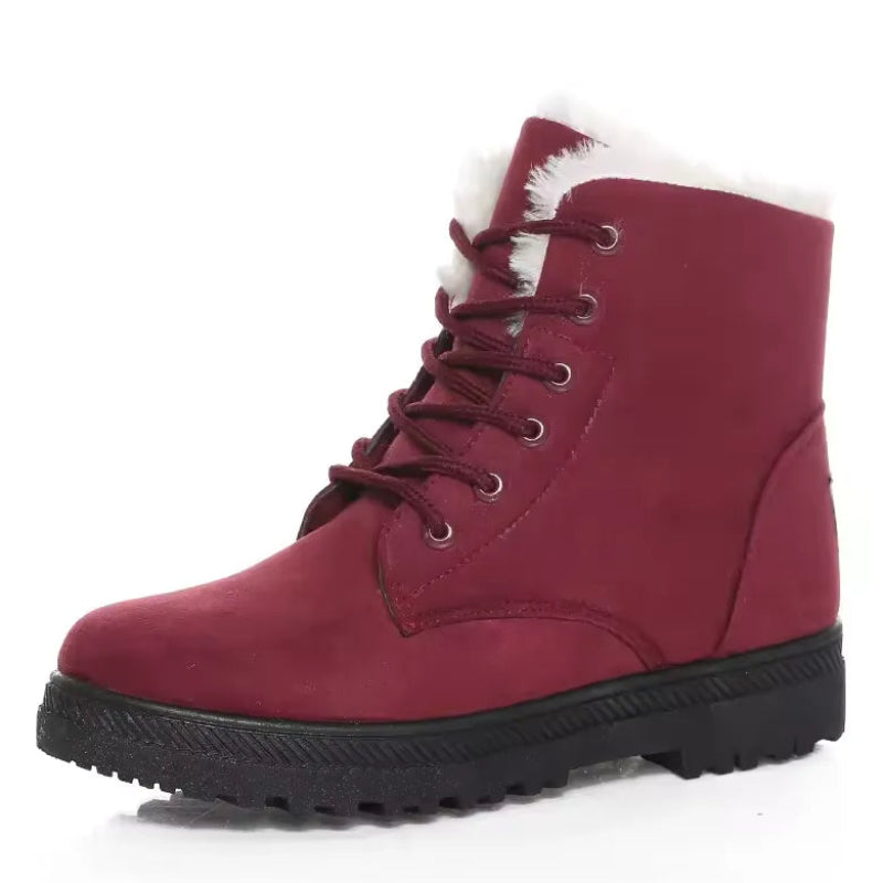 bottines-dhiver-confortables-en-fourrure-et-daim-pour-femmes rouge