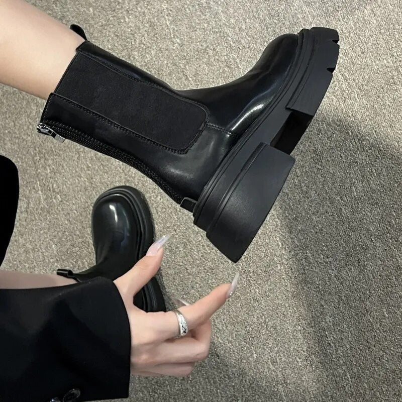 Bottines plates à Talon en simili cuir imperméables noir pour Femmes